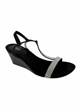 Style Co Mulan Wedge Heel Sandals Black/Silver Embellished Size 10.5M